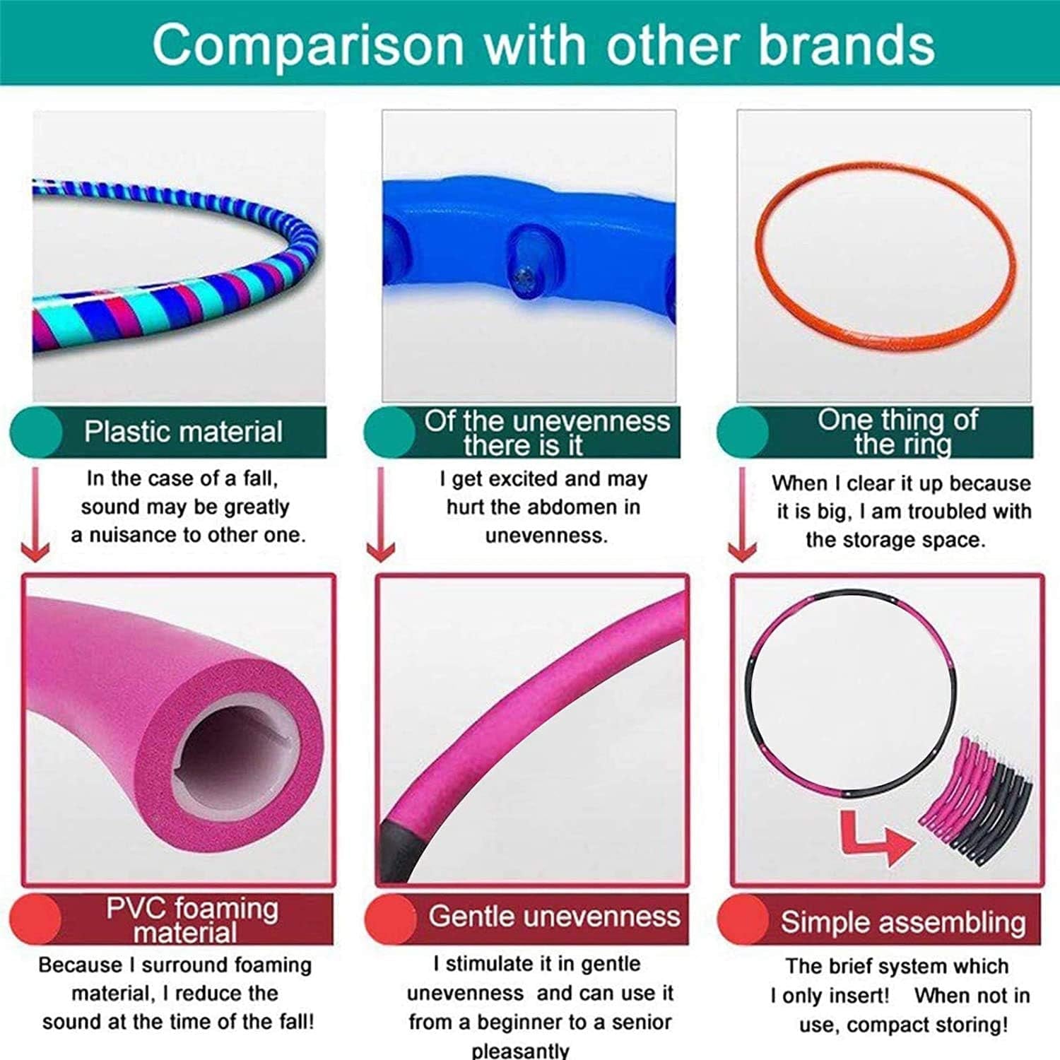 Hoola Hoop for Adults Jump Rope - Weighted Hoola Hoop for Exercise,8 Section Detachable Design-Professional Soft Fitness Hoola Hoop(Pink)