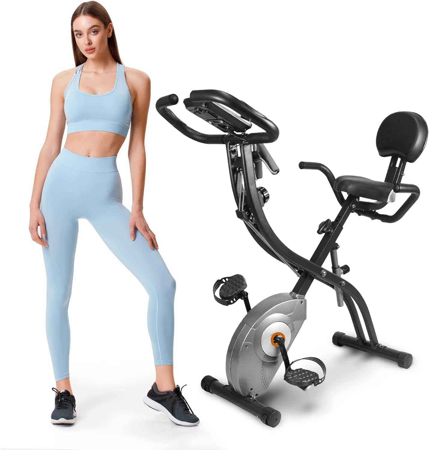 Folding Exercise Bike Foldable Fitness Indoor Stationary Bike Magnetic 3 in 1 Upright Recumbent Exercise Bike for Home Workout