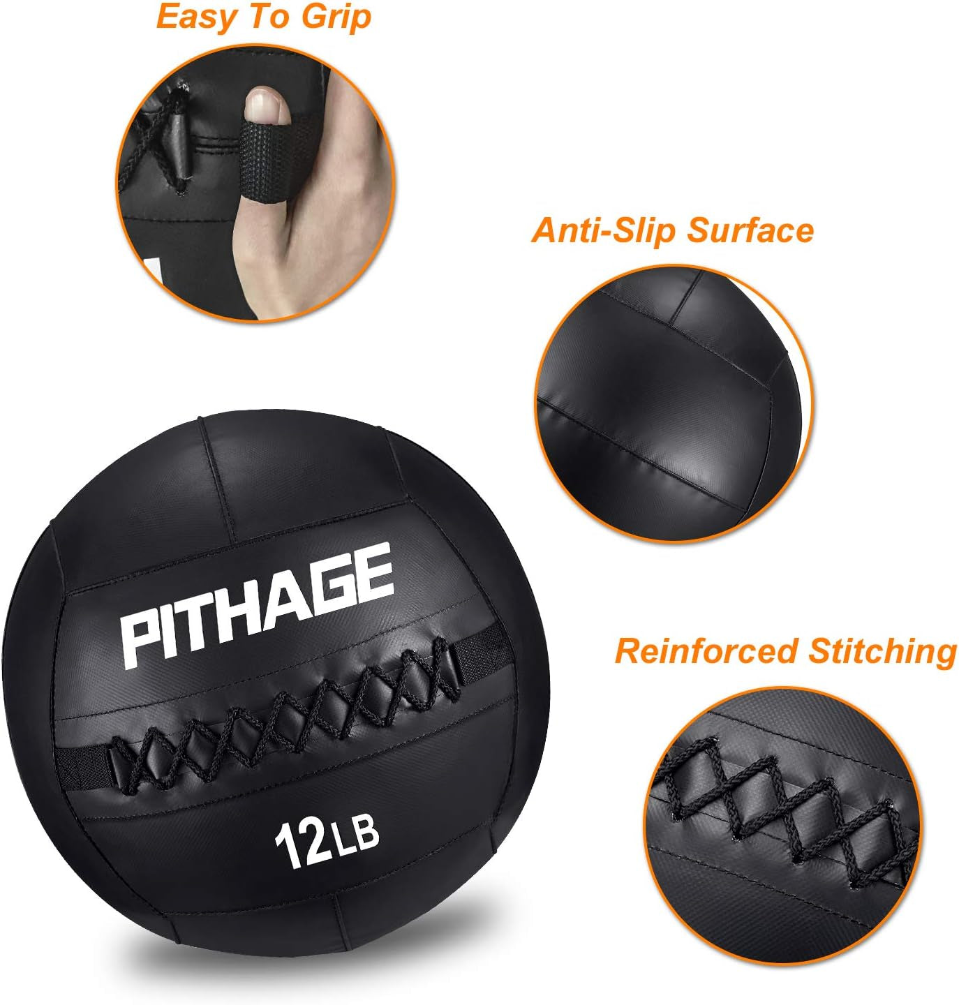 Medicine Ball Exercise Wall Balls for Exercise, 12Lbs Weighted Ball for Working Out, Fitness Medicine Balls for Men Women, Leather with No-Slip Grip